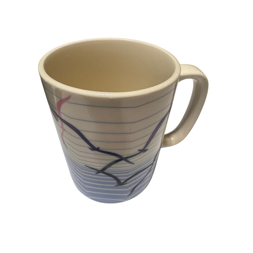 Vintage Otagiri Japan Seagull Coffee Mug Blue Waves Pink Sunset Coastal 80s